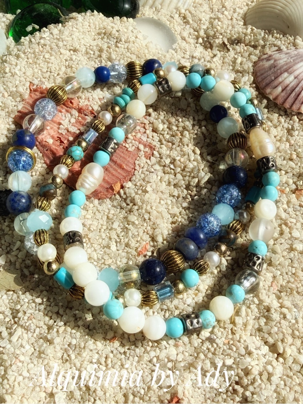 Turquoise & Blue Beaded Multi-Strand Bracelet stack